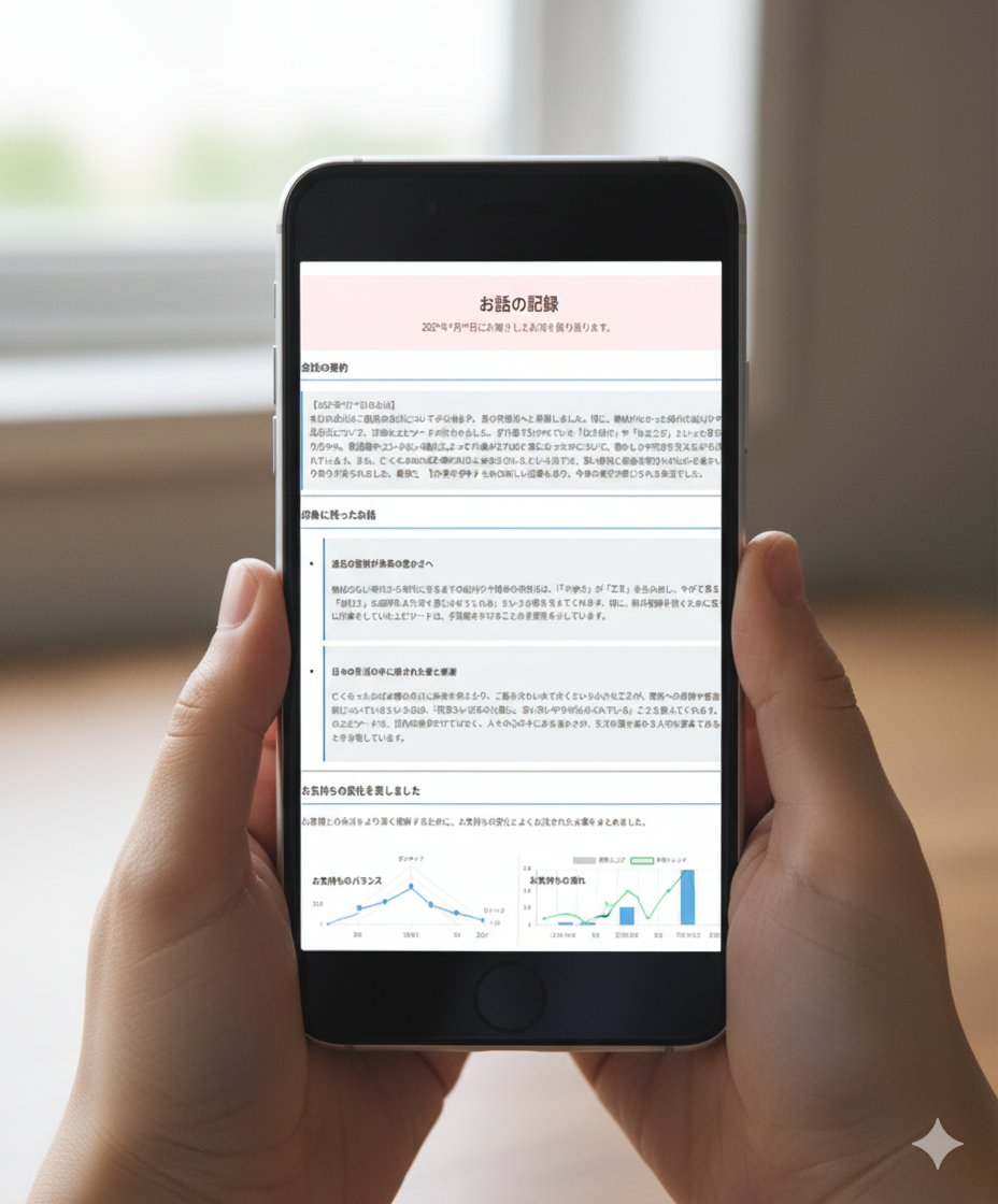 AIハミングレポートのイメージ：会話の感情・要約分析